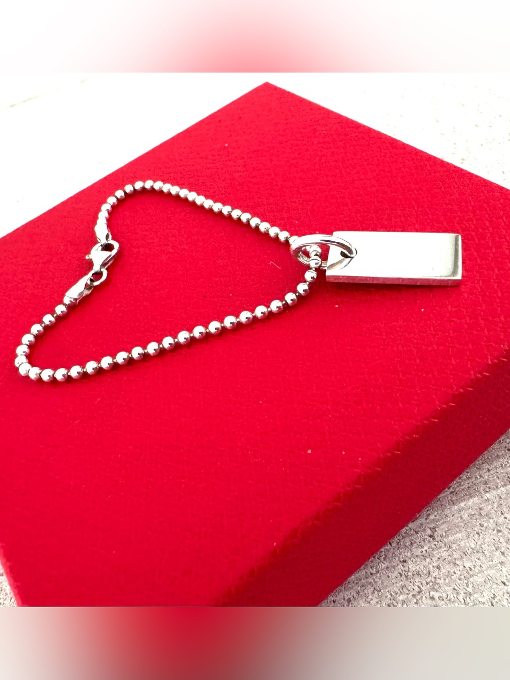 GUCCI 925 Sterling Silver Logo ID Tag Ball Chain Bracelet Unisex Made in Italy